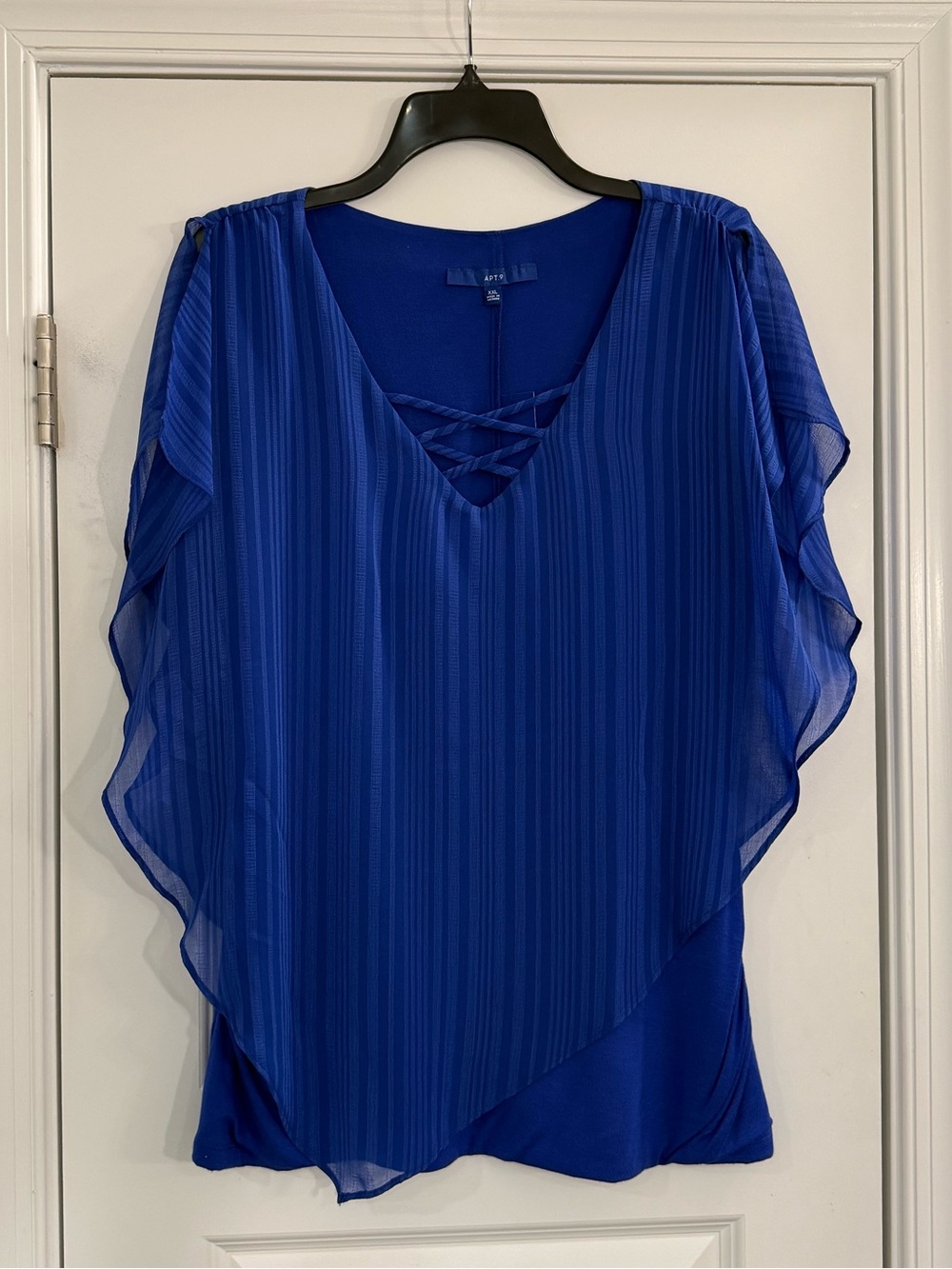 Blue Layered Blouse Women’s XXL Criss Cross Flowy Elegant NWT